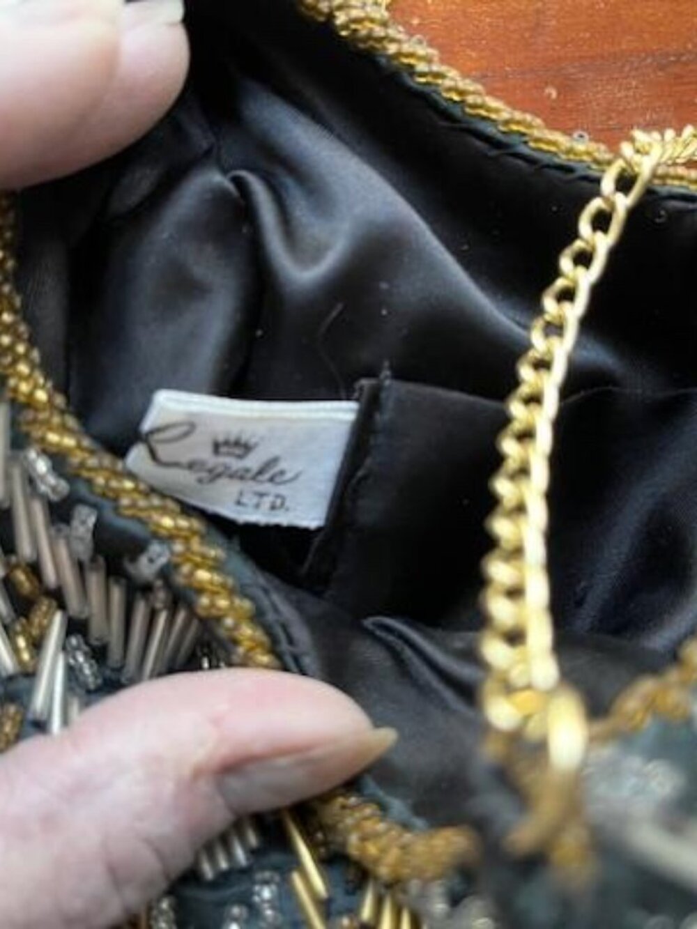 Hand Made Bag of Gold, Silver, Black Beads/by La Regale of Hong Kong/Vintage - Picture 3 of 3